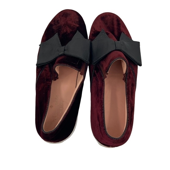 Kate Spade Delise Wine Velvet Flats With Faux Leather Bow Size 8 - Picture 4 of 9